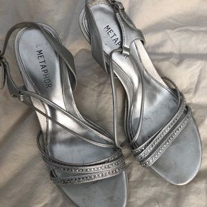 Women’s silver sparkly jeweled heels